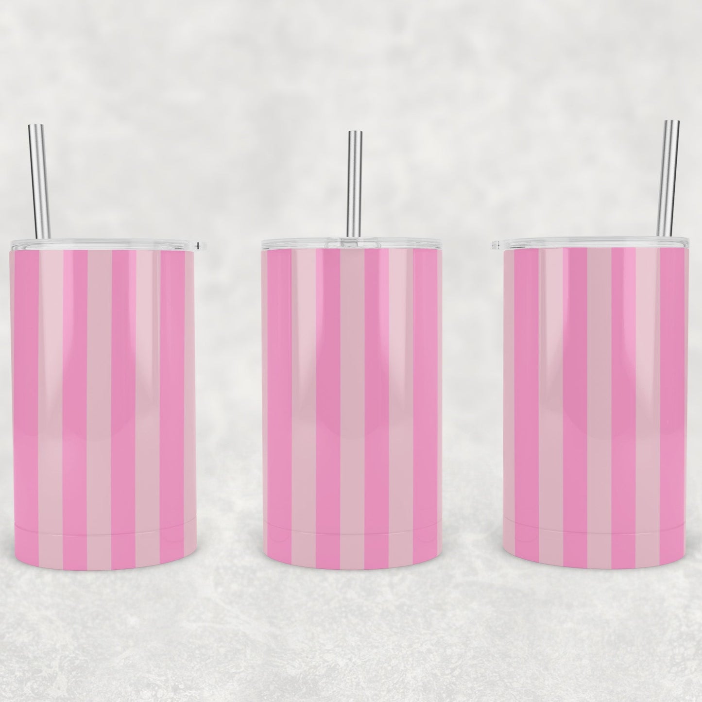12 oz Kids Skinny Tumbler, Pink Stripe Pattern