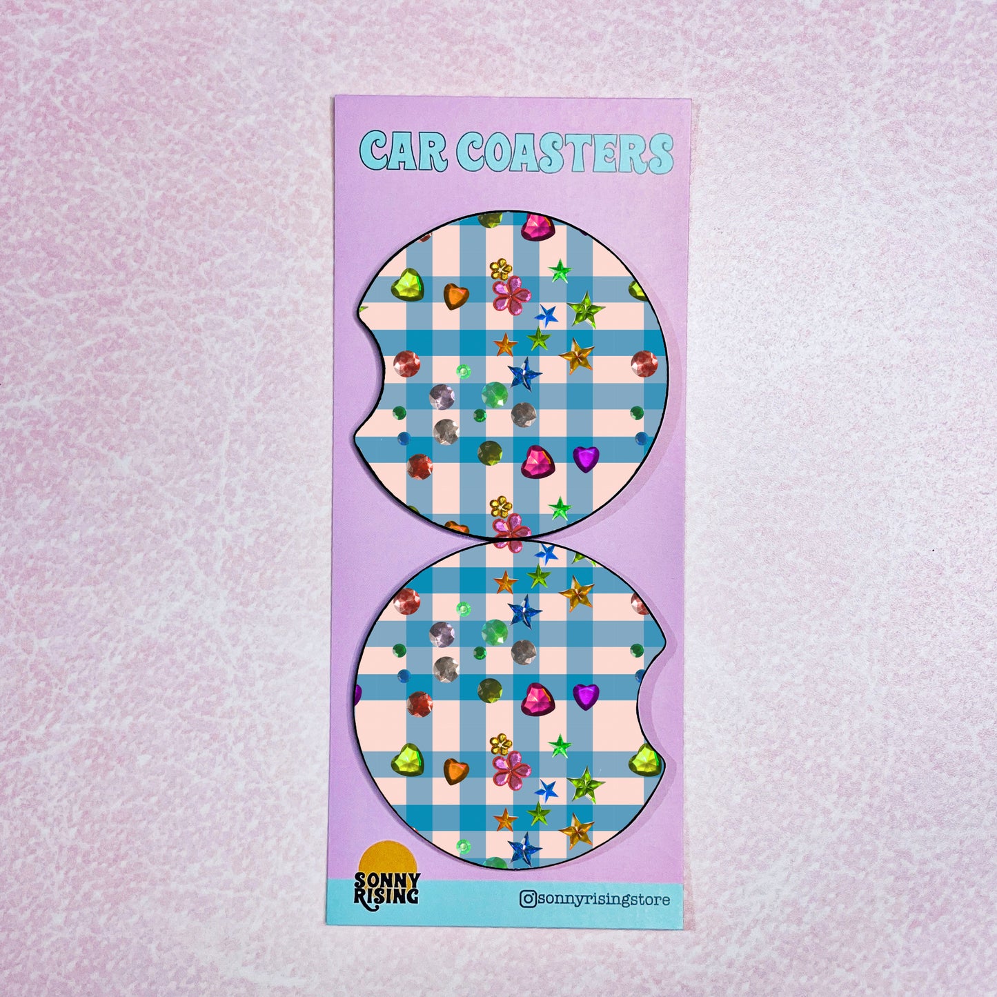 2 Car Coasters, Whimsy Pattern