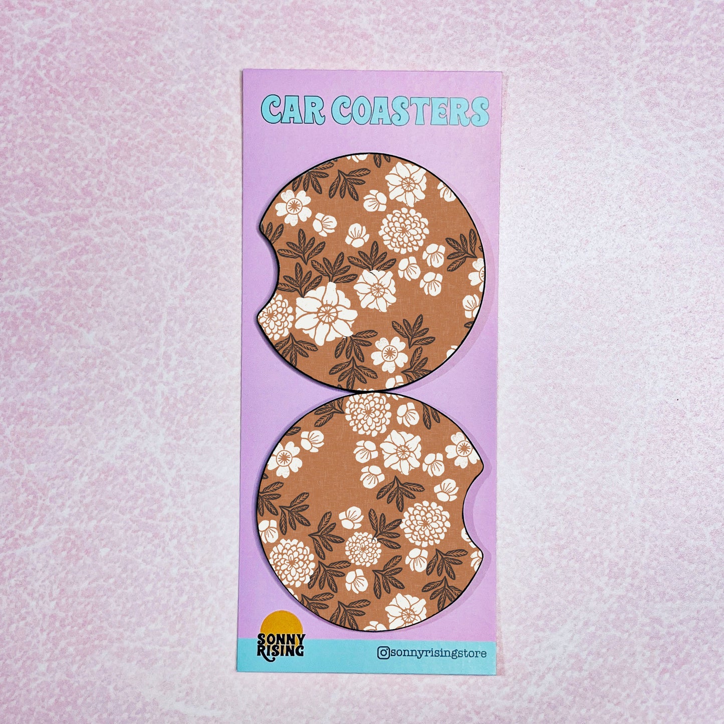 2 Car Coasters, Fall Neutral Floral Pattern