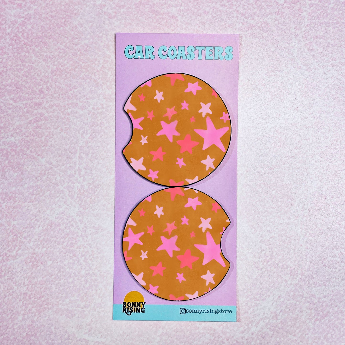 2 Car Coasters, Brown Star Pattern