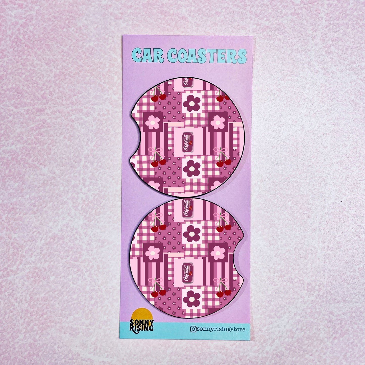 2 Car Coasters, Cherry Soda Patchwork