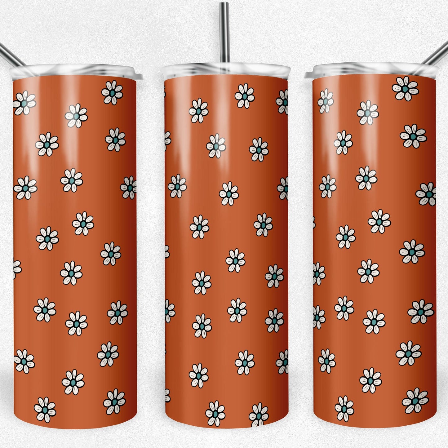 20 oz Skinny Tumbler, Fall Daisy Pattern