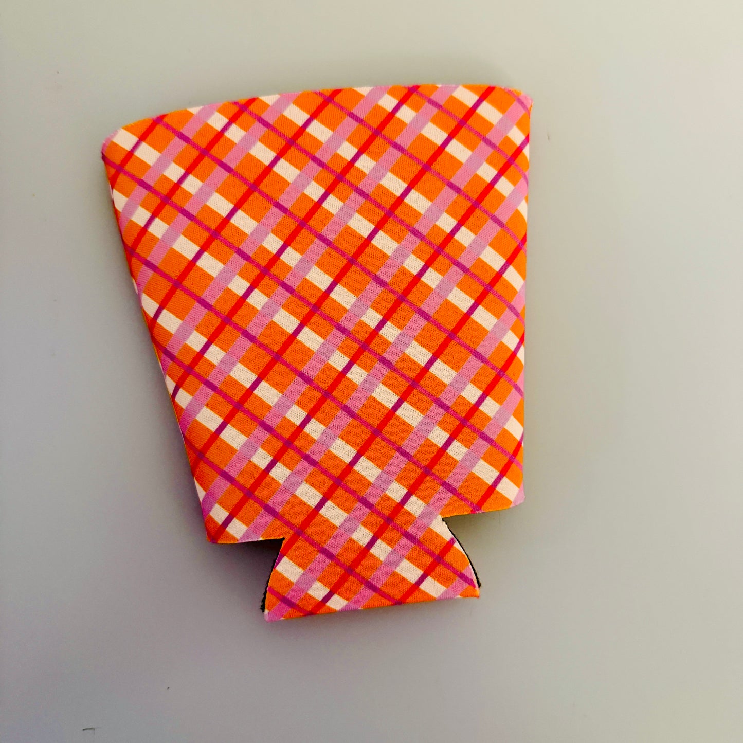 Iced Coffee Sleeve, Summer Orange & Purple Plaid Design