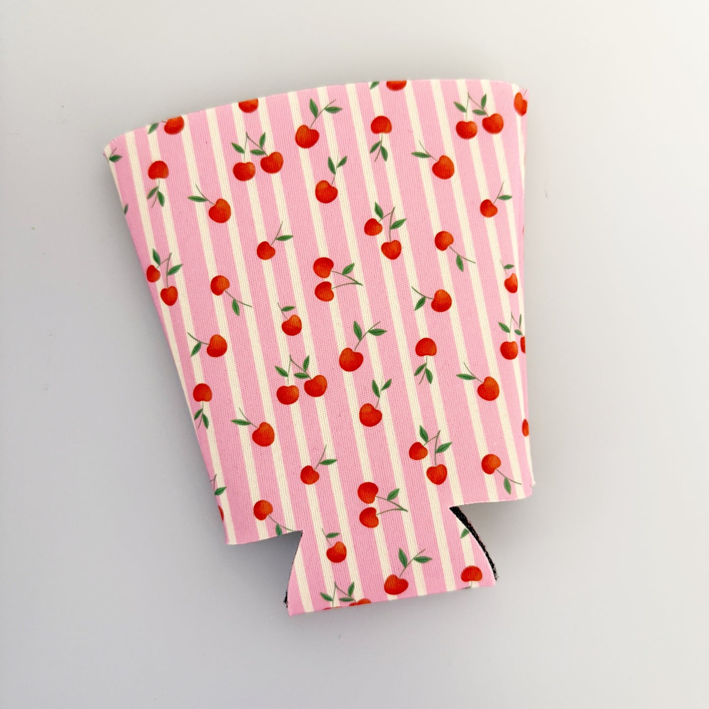 Iced Coffee Sleeve, Pink Stripe Cherries