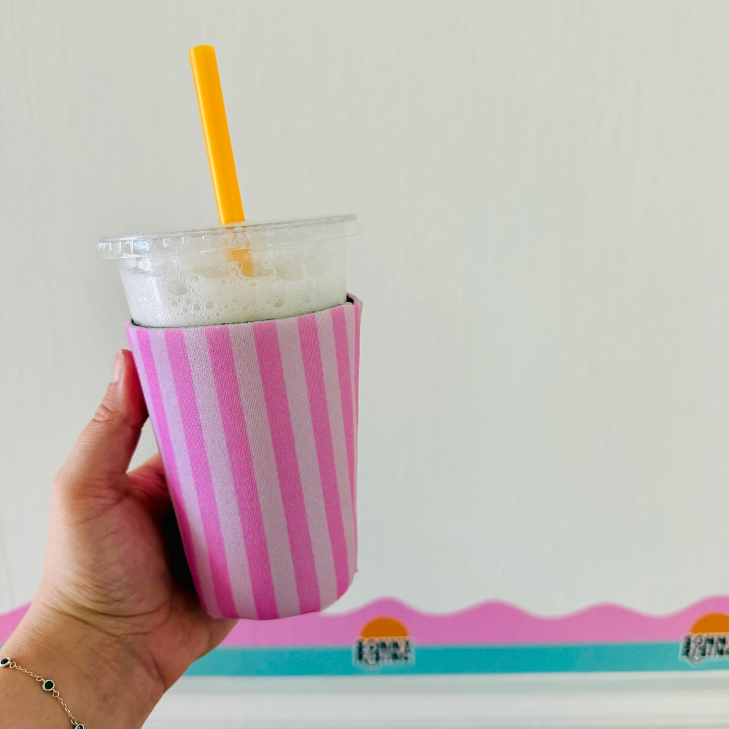 Iced Coffee Sleeve, Pink Stripe Pattern