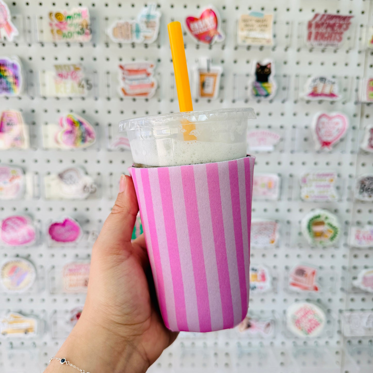 Iced Coffee Sleeve, Pink Stripe Pattern