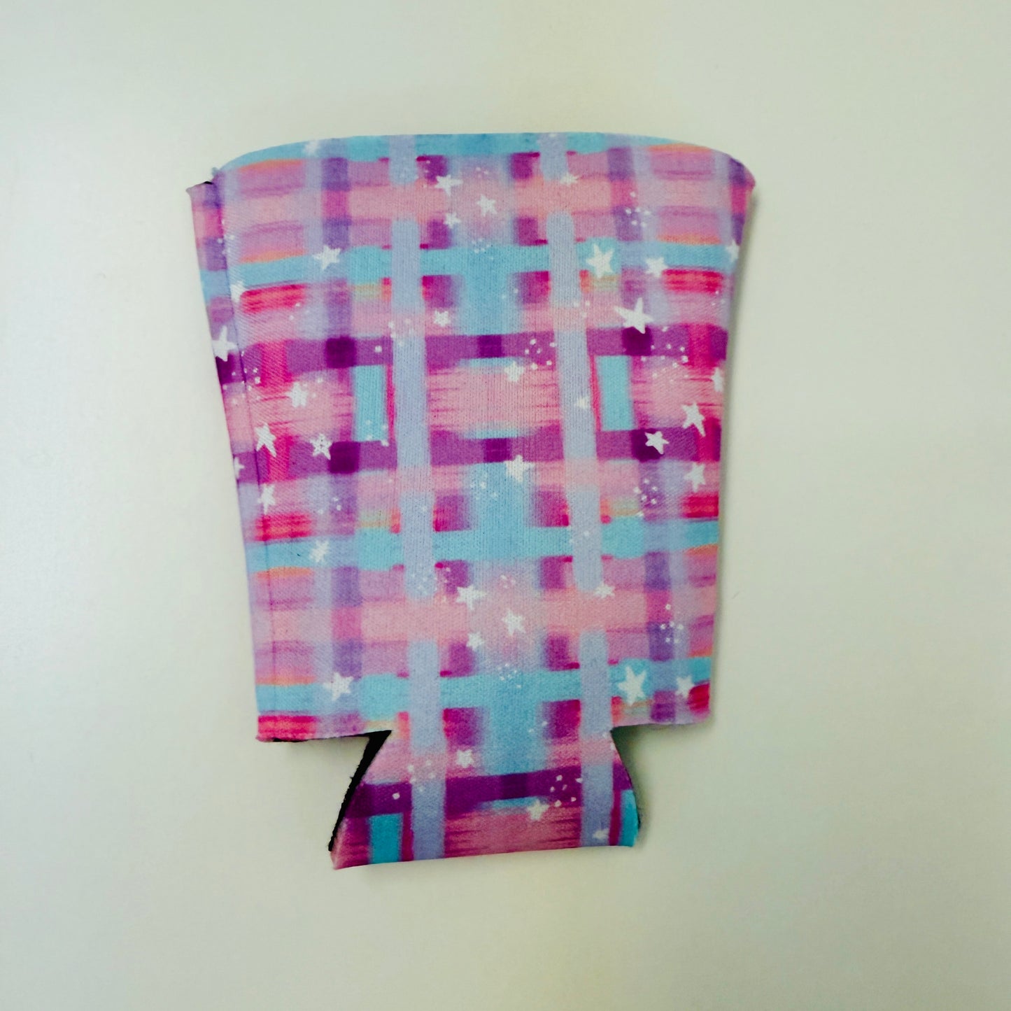 Iced Coffee Sleeve, Purple Painted Plaid with Stars Pattern
