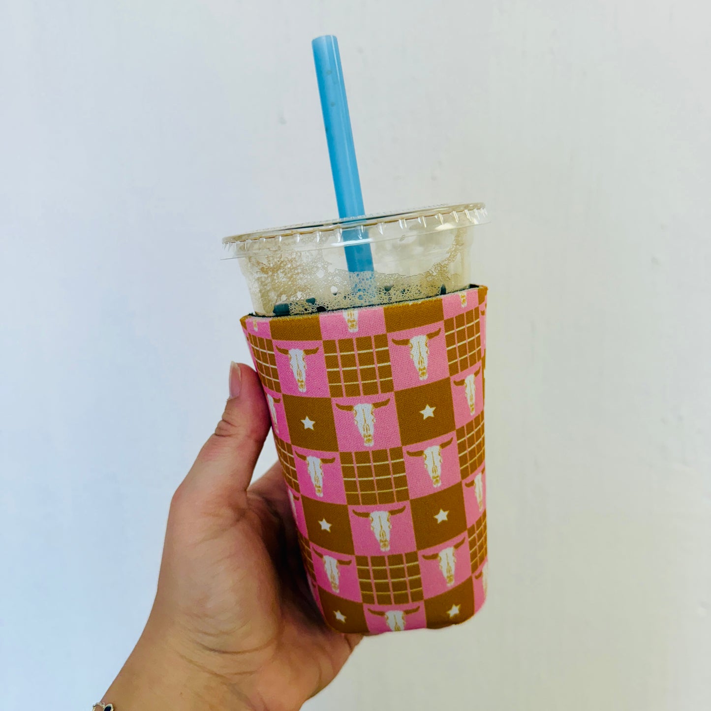 Iced Coffee Sleeve, Pink Longhorn Pattern