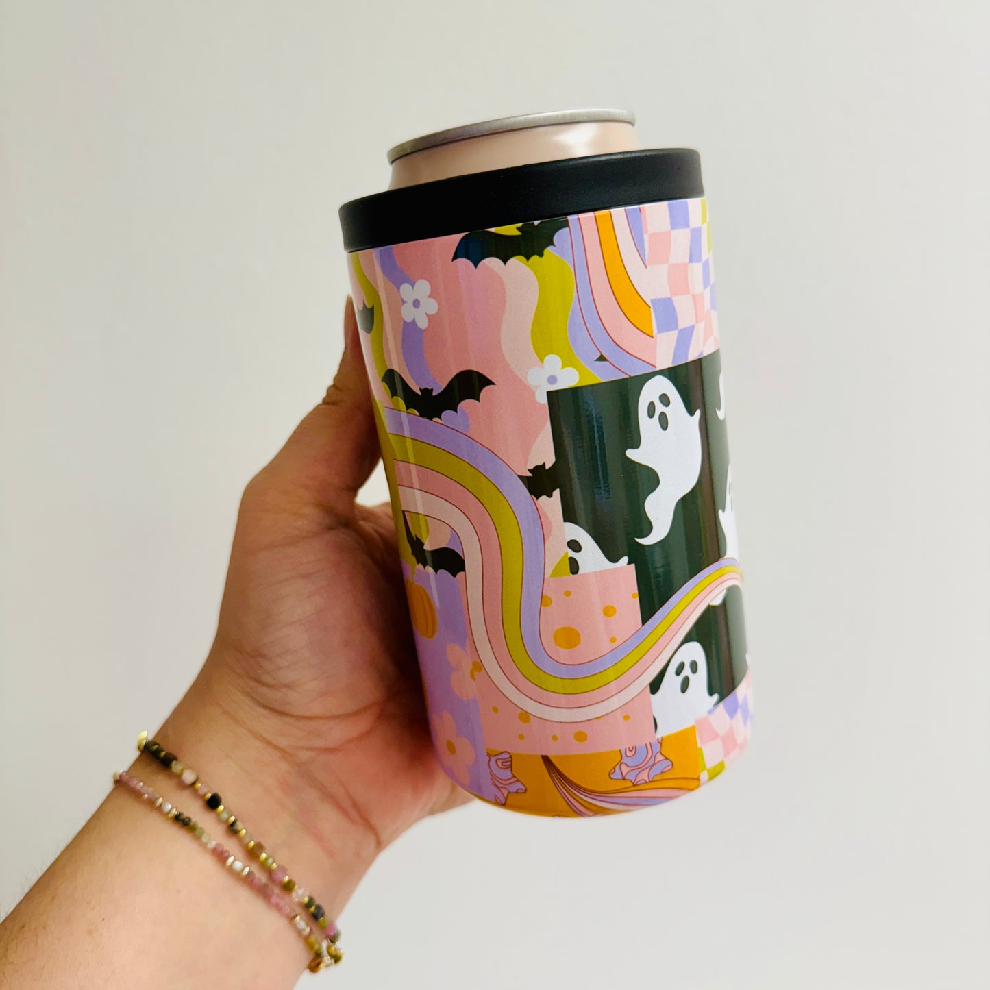 12 oz Can Cooler, Colorful Halloween Collage