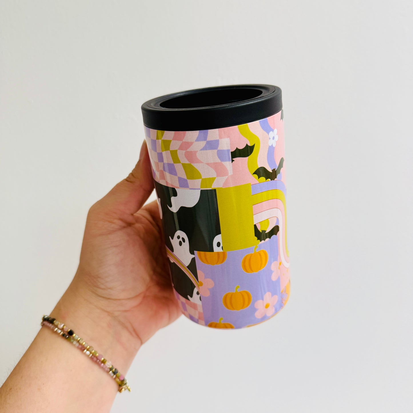 12 oz Can Cooler, Colorful Halloween Collage