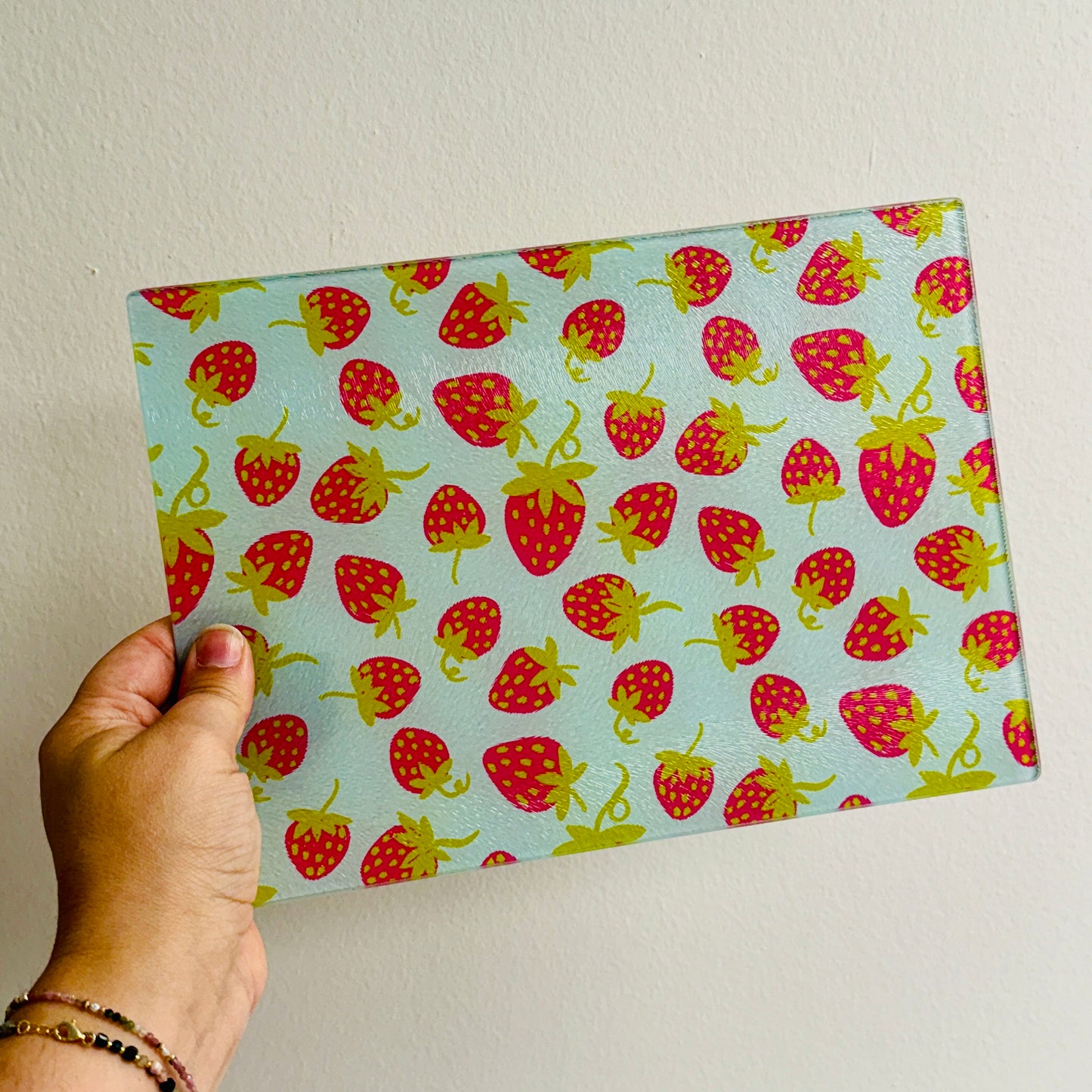Glass Cutting Board, Strawberry Pattern