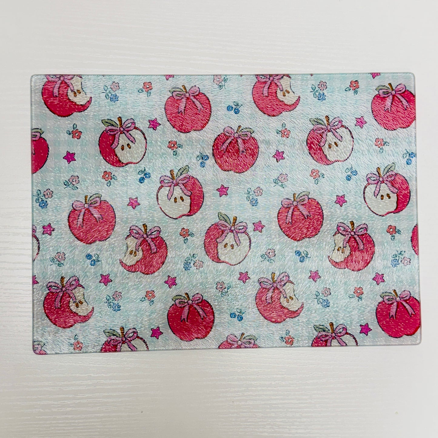 Glass Cutting Board, Gingham Apple Pattern