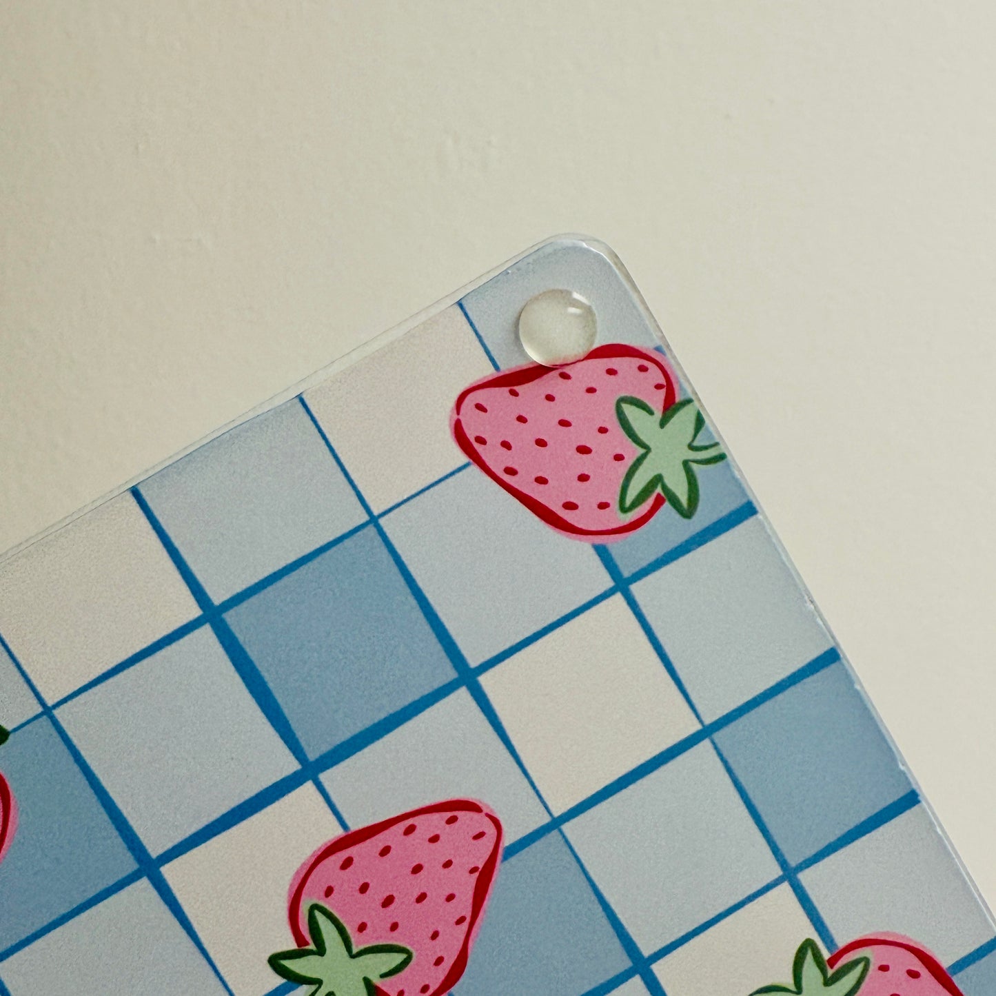 Glass Cutting Board, Strawberry Blue Gingham Pattern