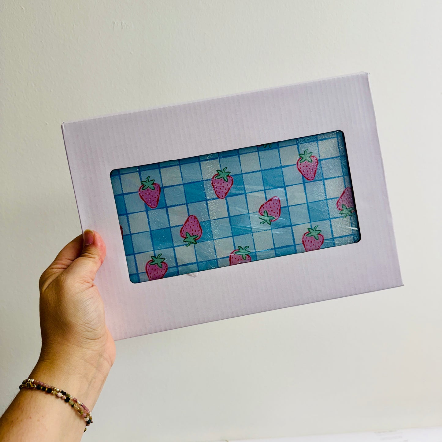 Glass Cutting Board, Strawberry Blue Gingham Pattern