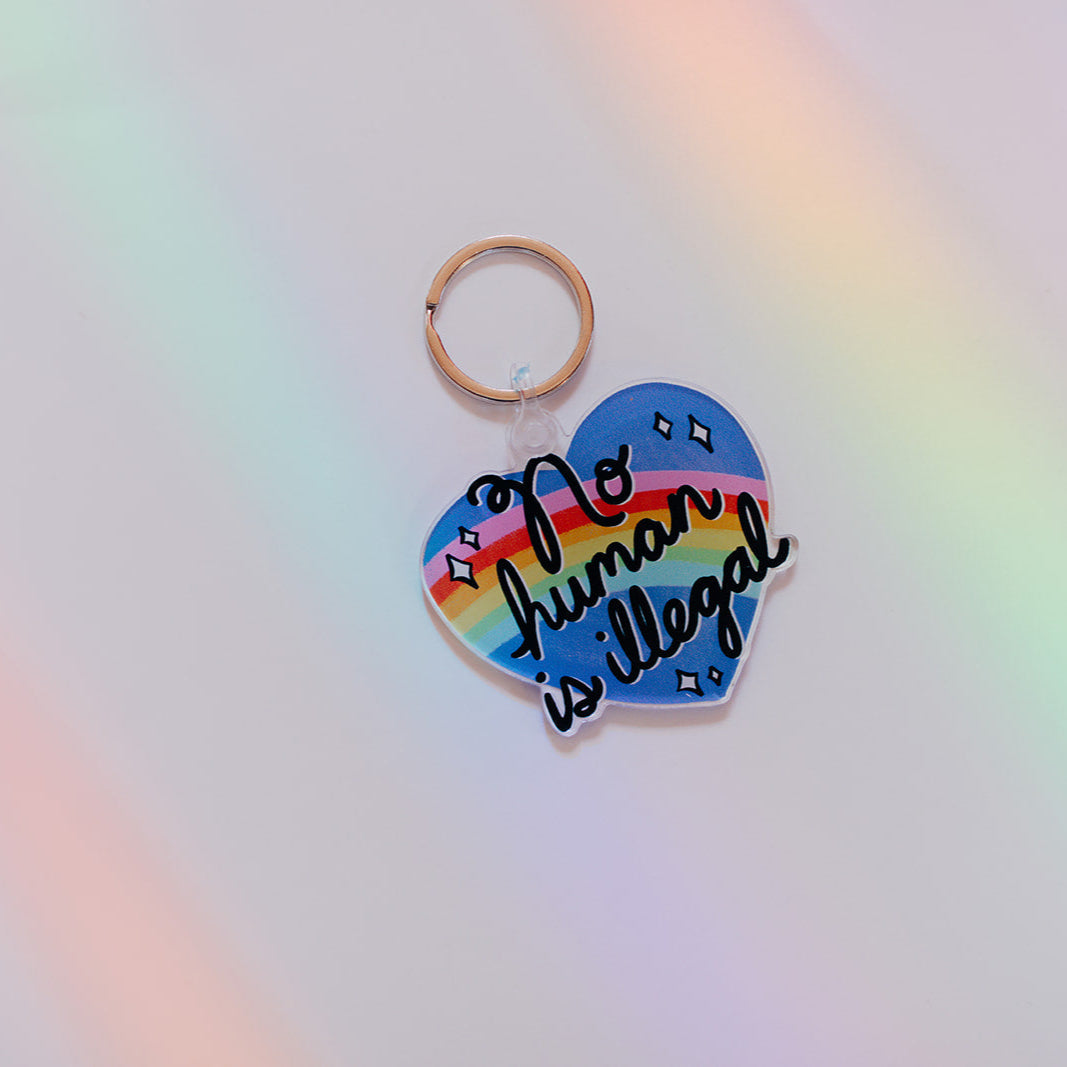 Acrylic Keychain, No Human Is Illegal