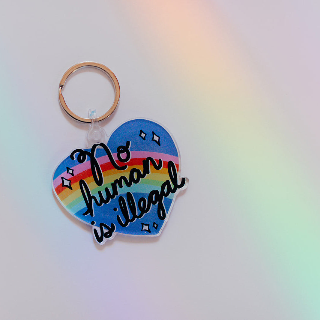 Acrylic Keychain, No Human Is Illegal