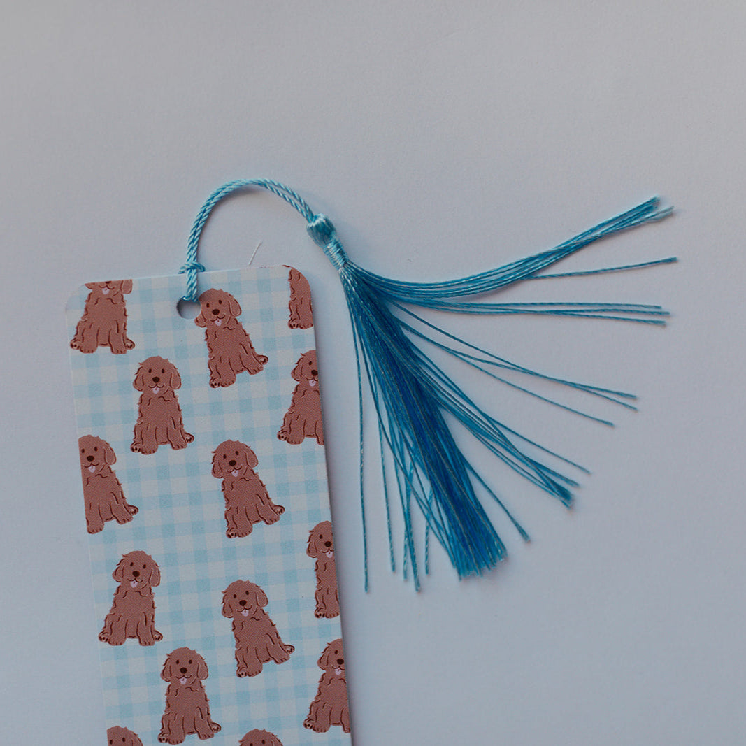 Bookmark With Tassel Golden Doodle Gingham