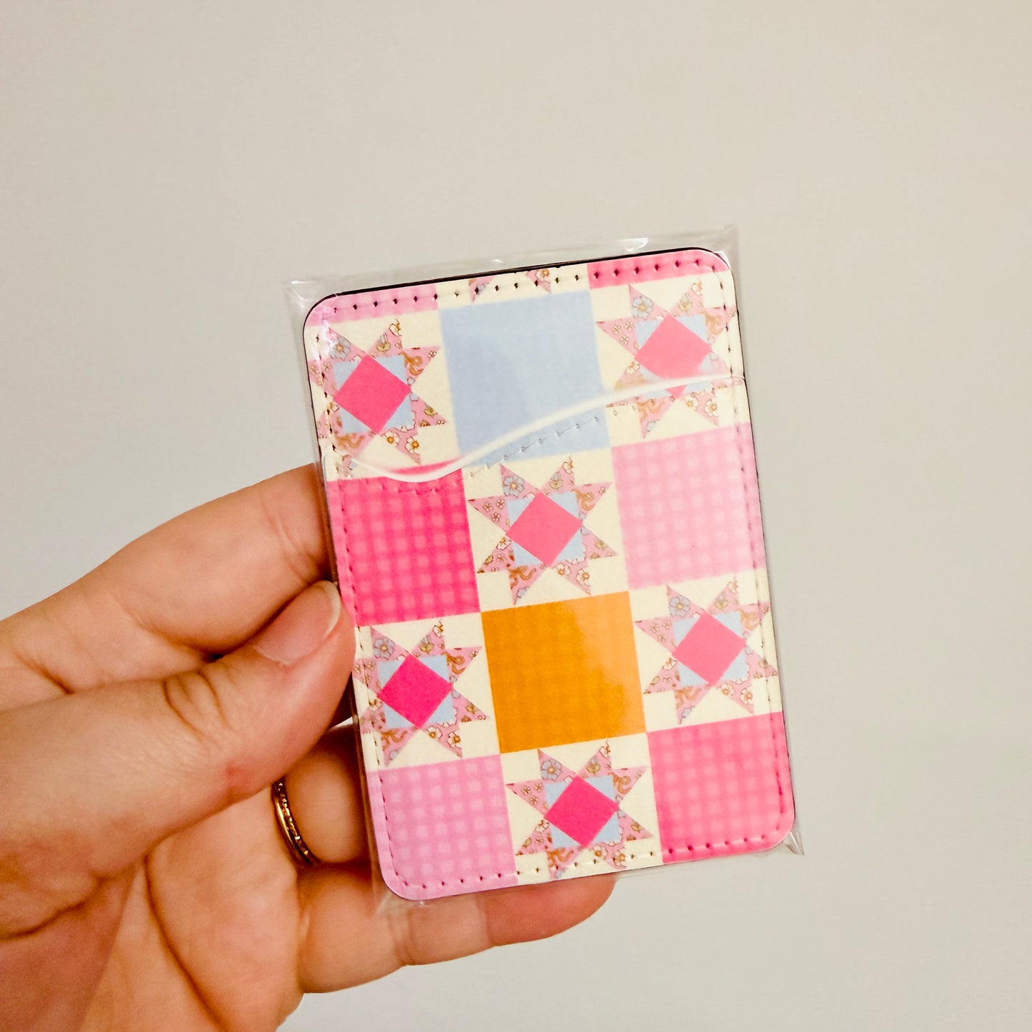 Magnetic Phone Wallet, Bright Pink Quilt Pattern