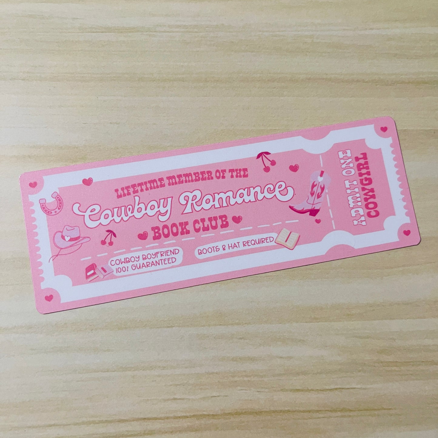 Bookmark Cowboy Romance Book Club Ticket
