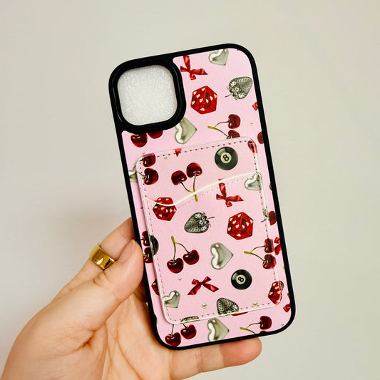 Magnetic Phone Wallet, 8 Ball & Dice Pattern