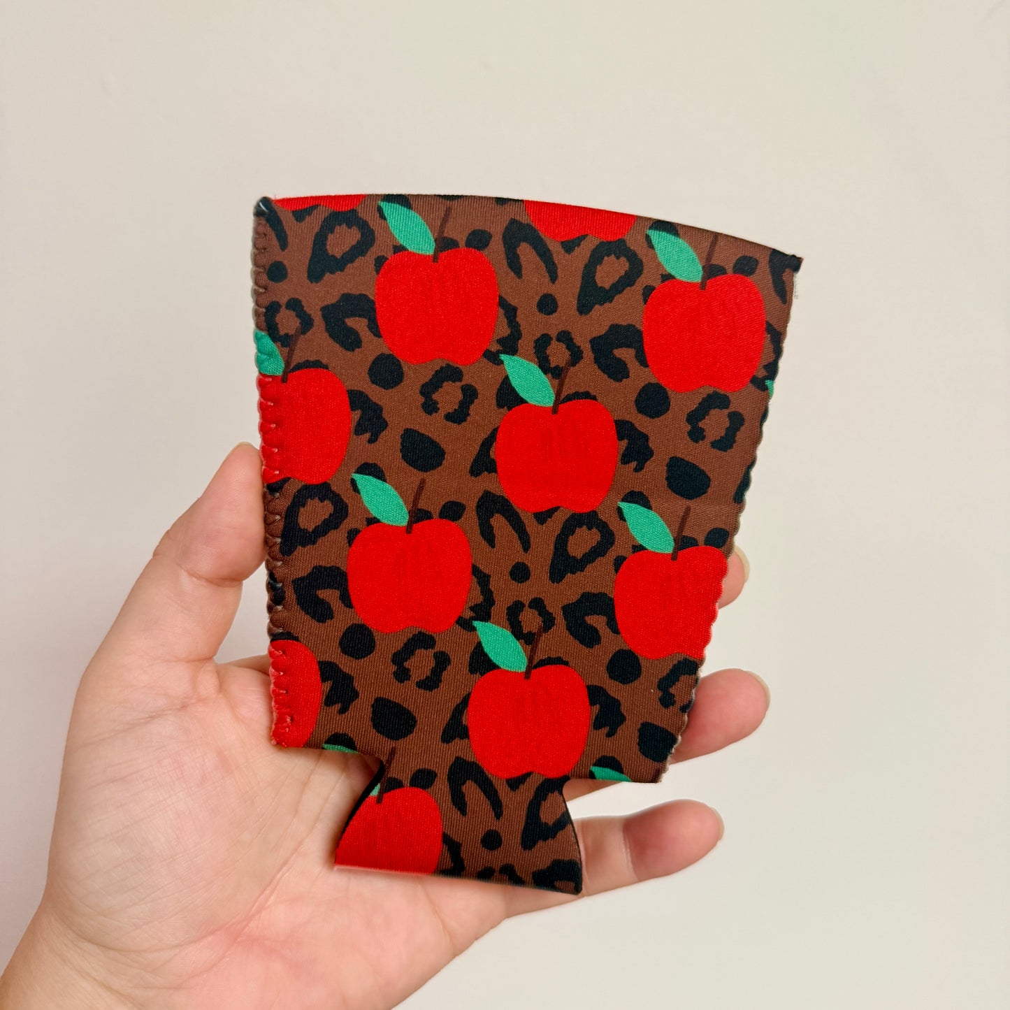 Iced Coffee Sleeve, Red Apples On Cheetah Pattern