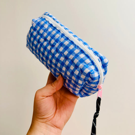 Makeup Bag, Quilted Blue Gingham