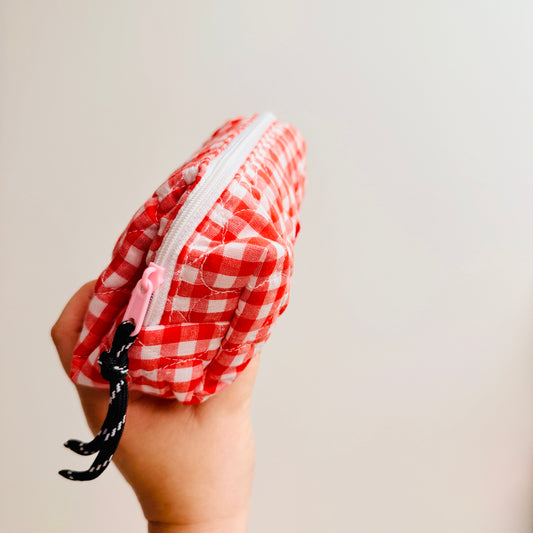 Makeup Bag, Quilted Red Gingham