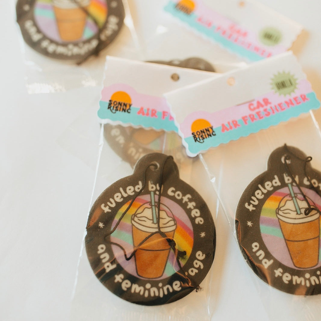 Car Air Freshener, Fueled By Iced Coffee & Feminine Rage, Black
