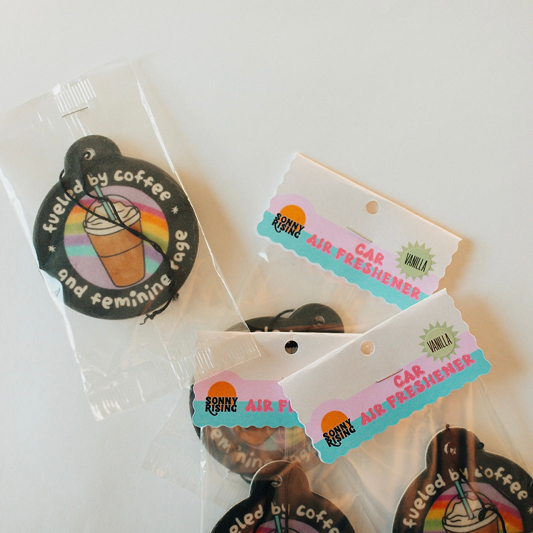 Car Air Freshener, Fueled By Iced Coffee & Feminine Rage, Black