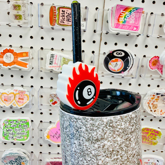 Straw Topper, 8 Ball & Flames