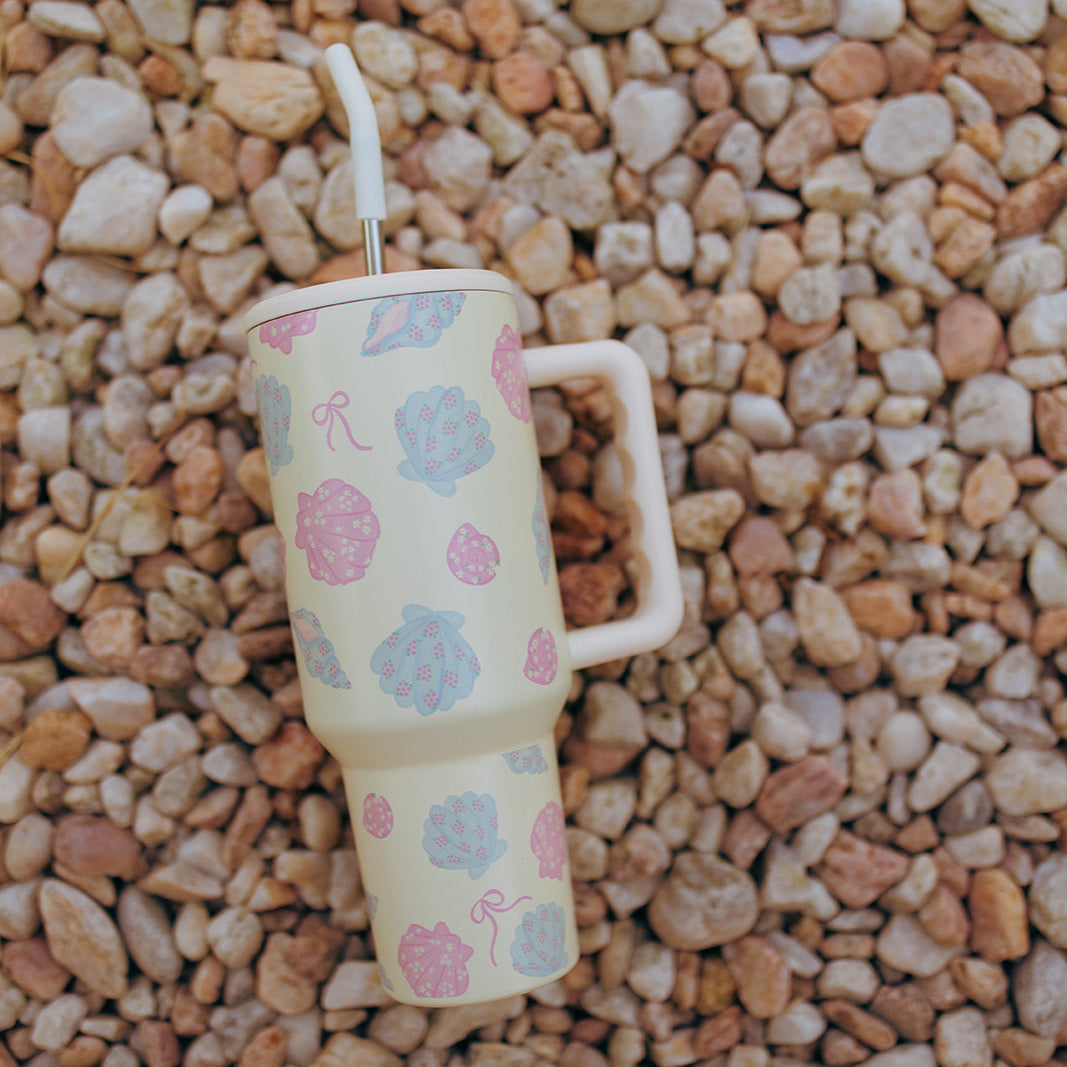 40oz Tumbler with Lid and Straw, Pastel Shells