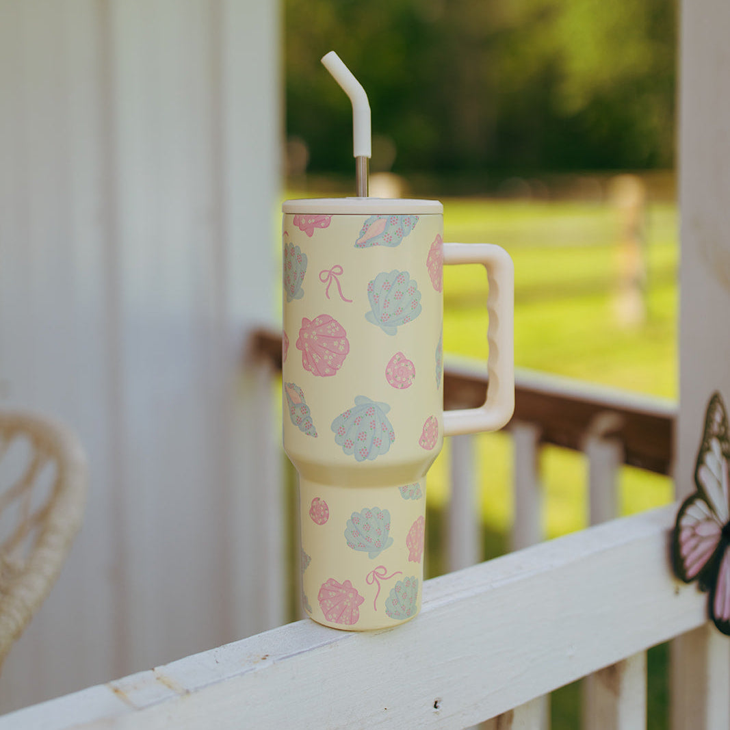 40oz Tumbler with Lid and Straw, Pastel Shells