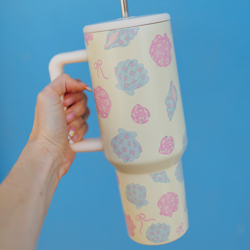 40oz Tumbler with Lid and Straw, Pastel Shells