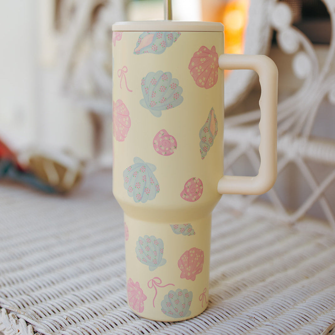 40oz Tumbler with Lid and Straw, Pastel Shells