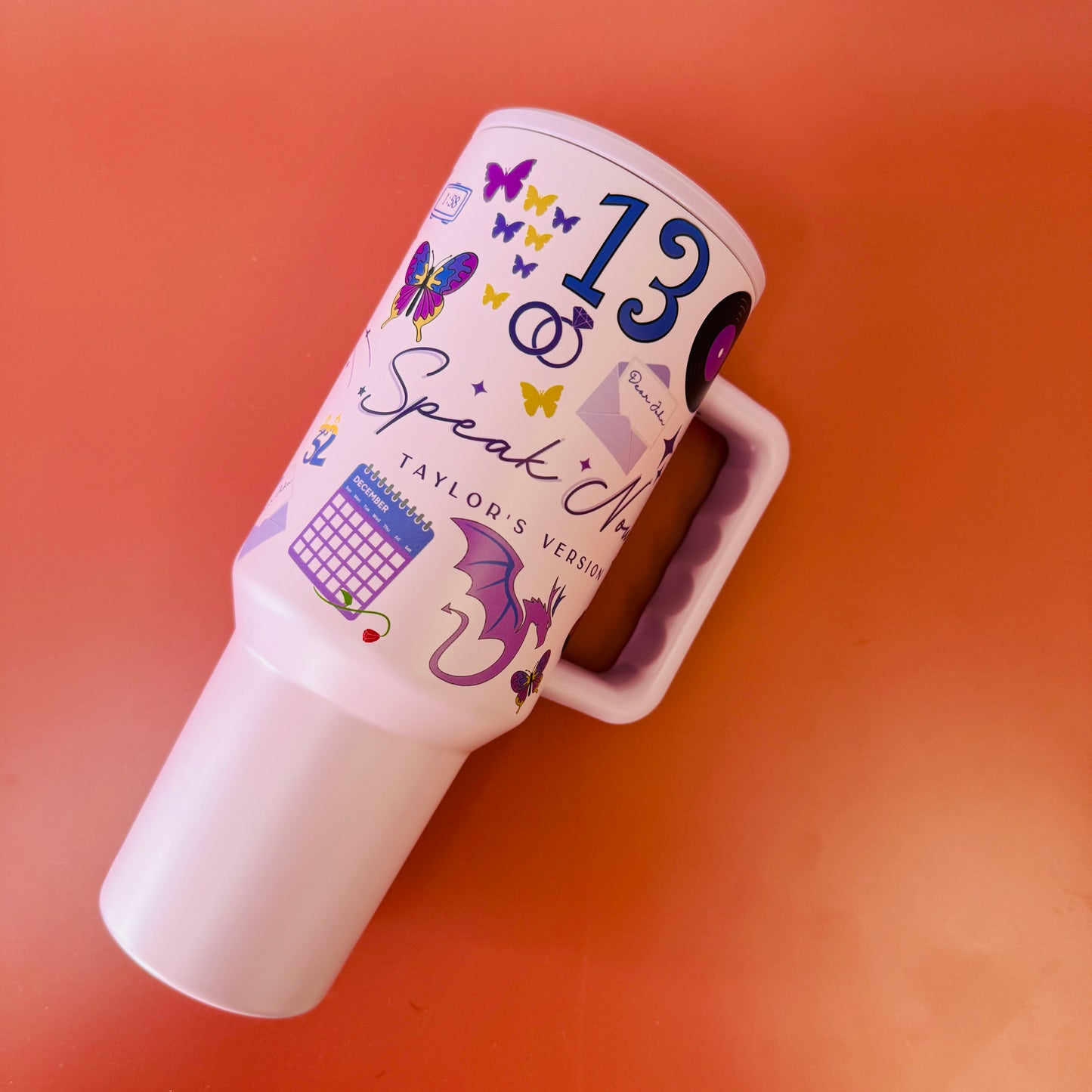 40oz Tumbler with Lid and Straw, Speak Now Inspired Theme on Purple