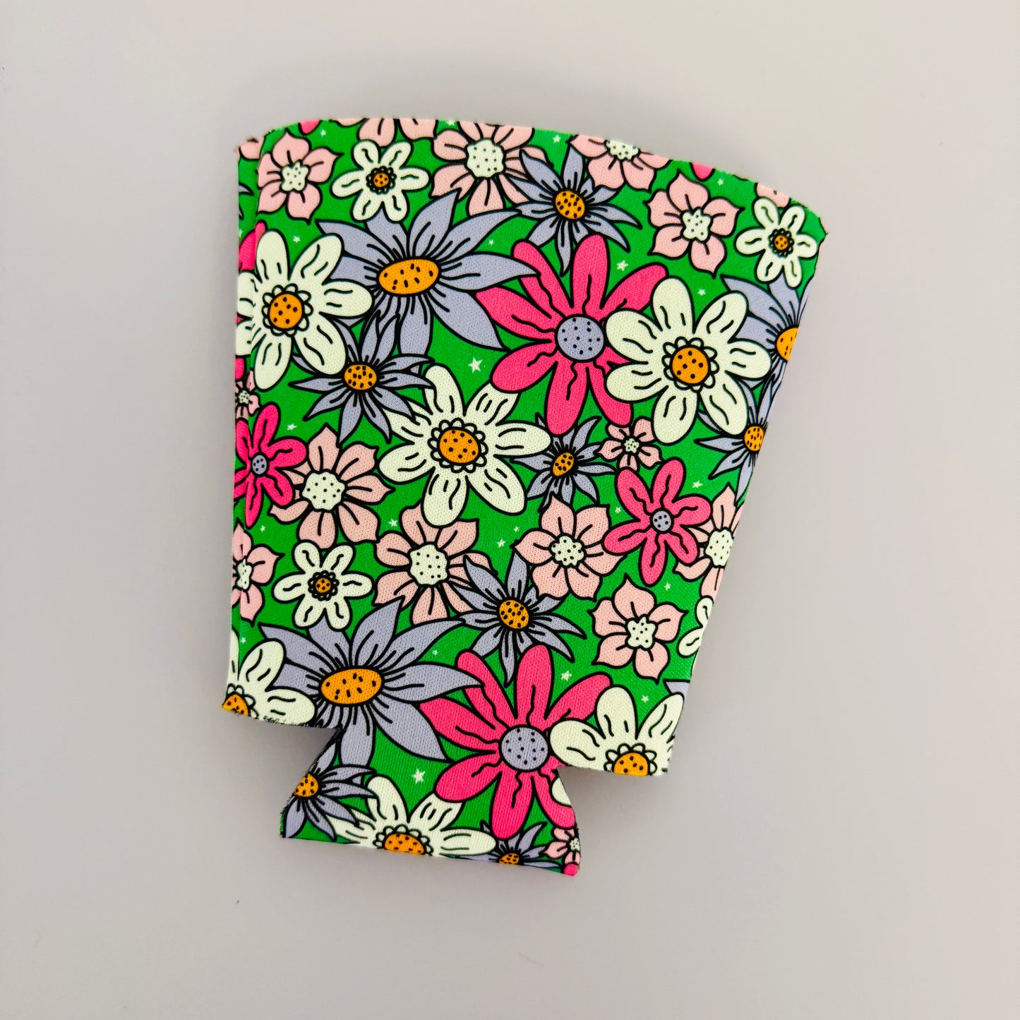 Iced Coffee Sleeve, Bright Green Floral Pattern