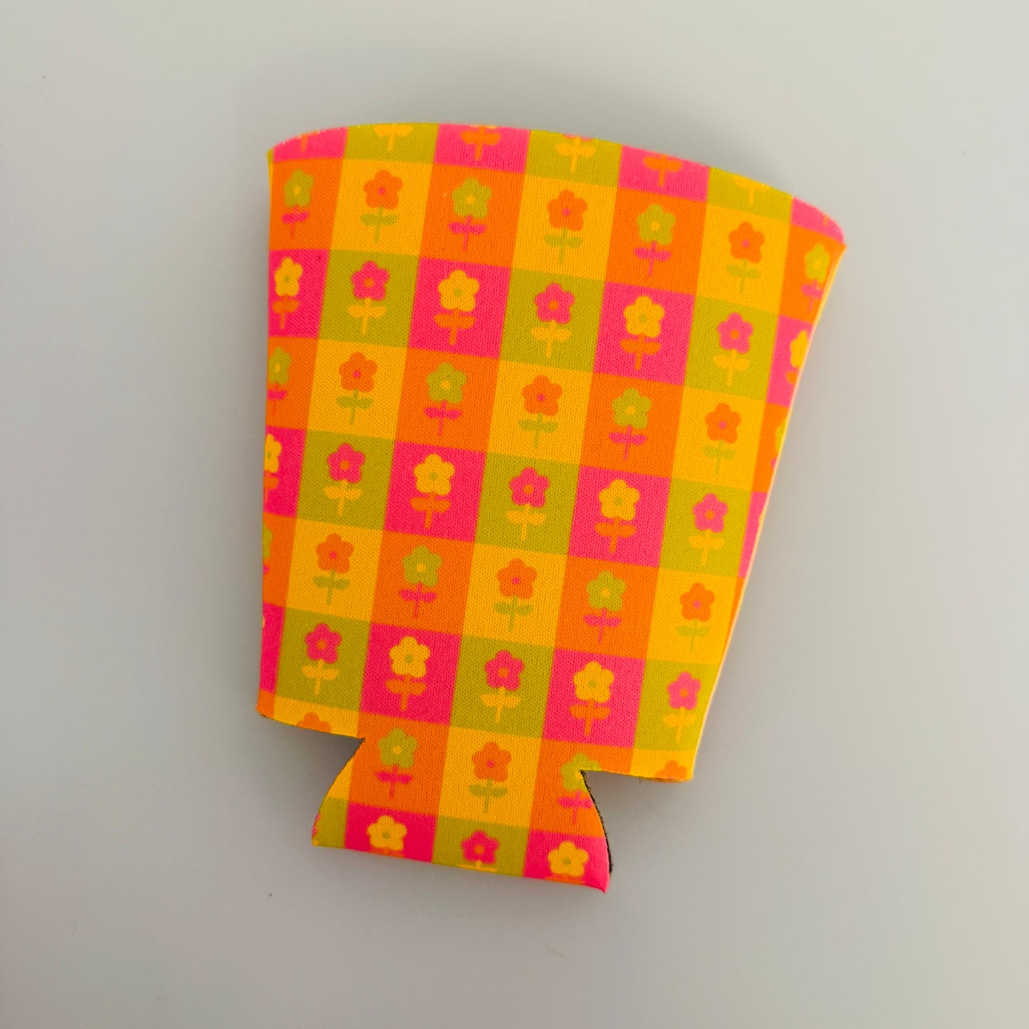 Iced Coffee Sleeve, Bright Summer Floral Check
