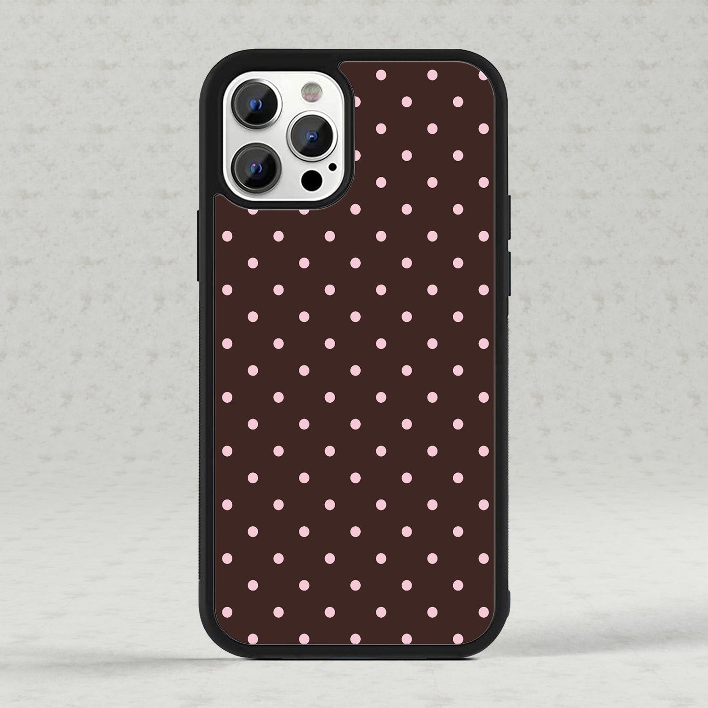 Magnetic iPhone Case, Brown and Light Pink Polka Dot Pattern