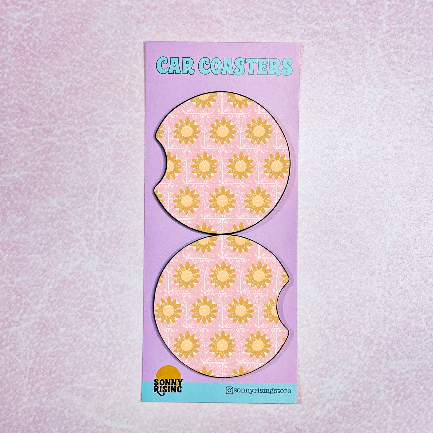 2 Car Coasters, Sun Granny Square Pattern