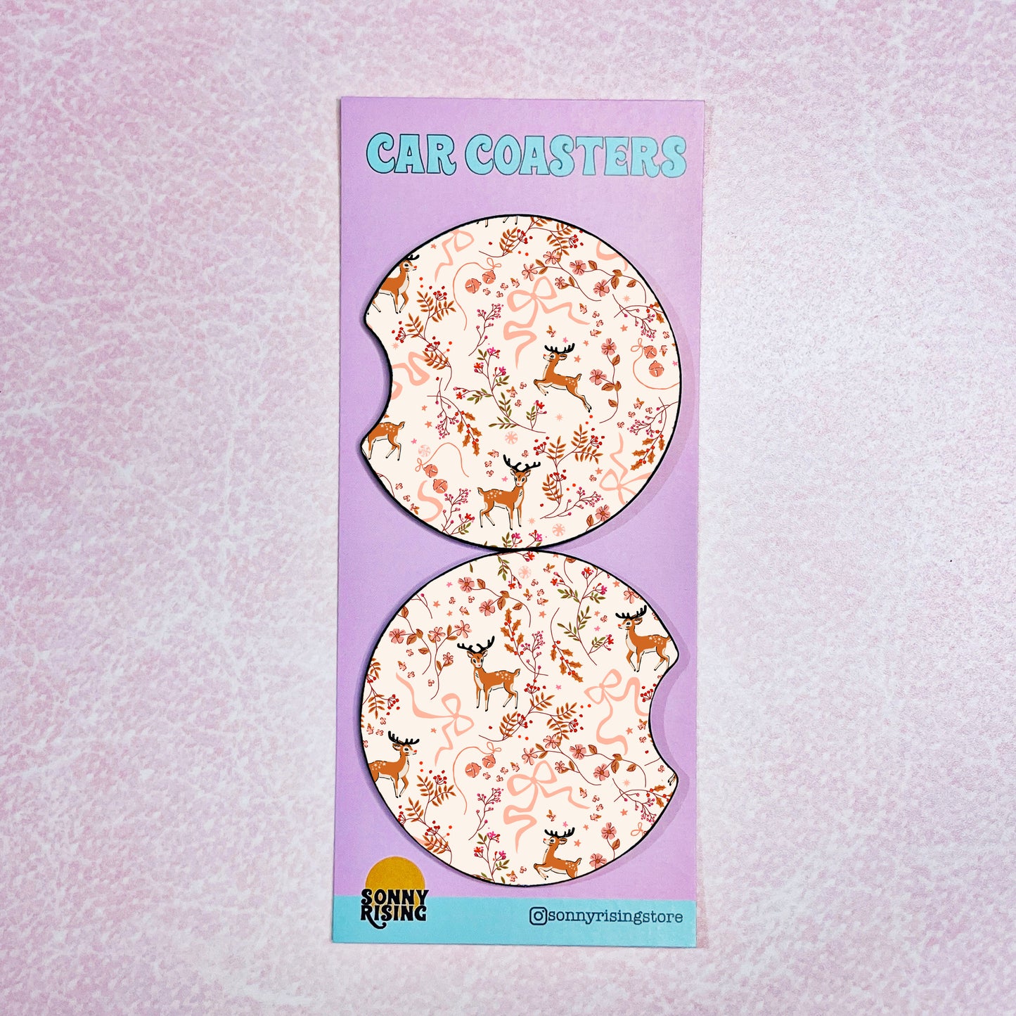2 Car Coasters, Sweet Reindeer Pattern
