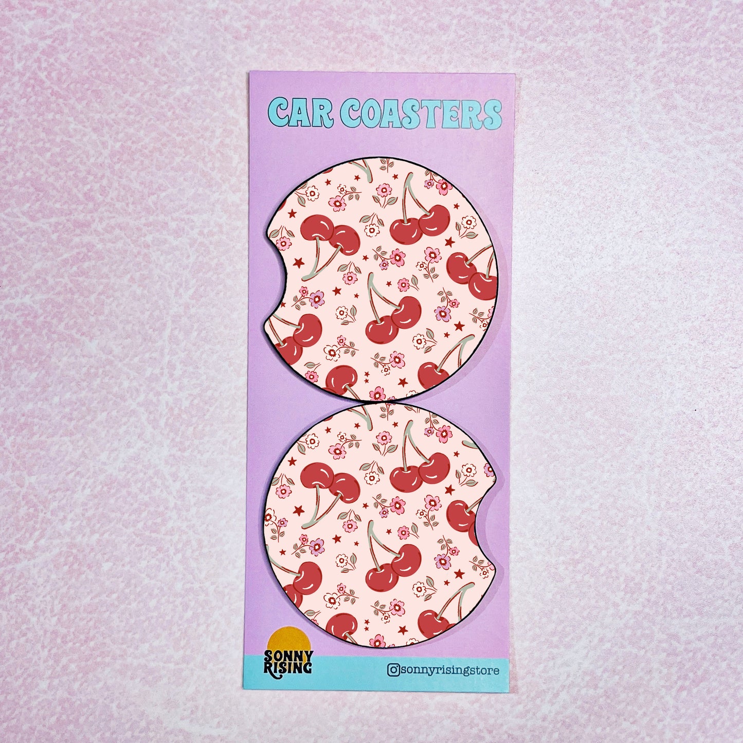 2 Car Coasters, Cherry Floral