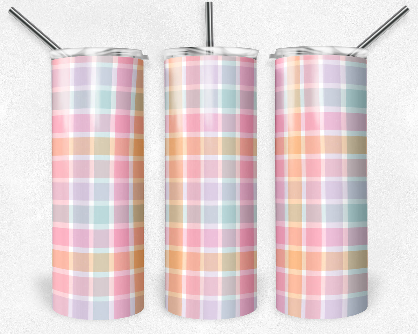 20 oz Skinny Tumbler, Pastel Gingham Pattern