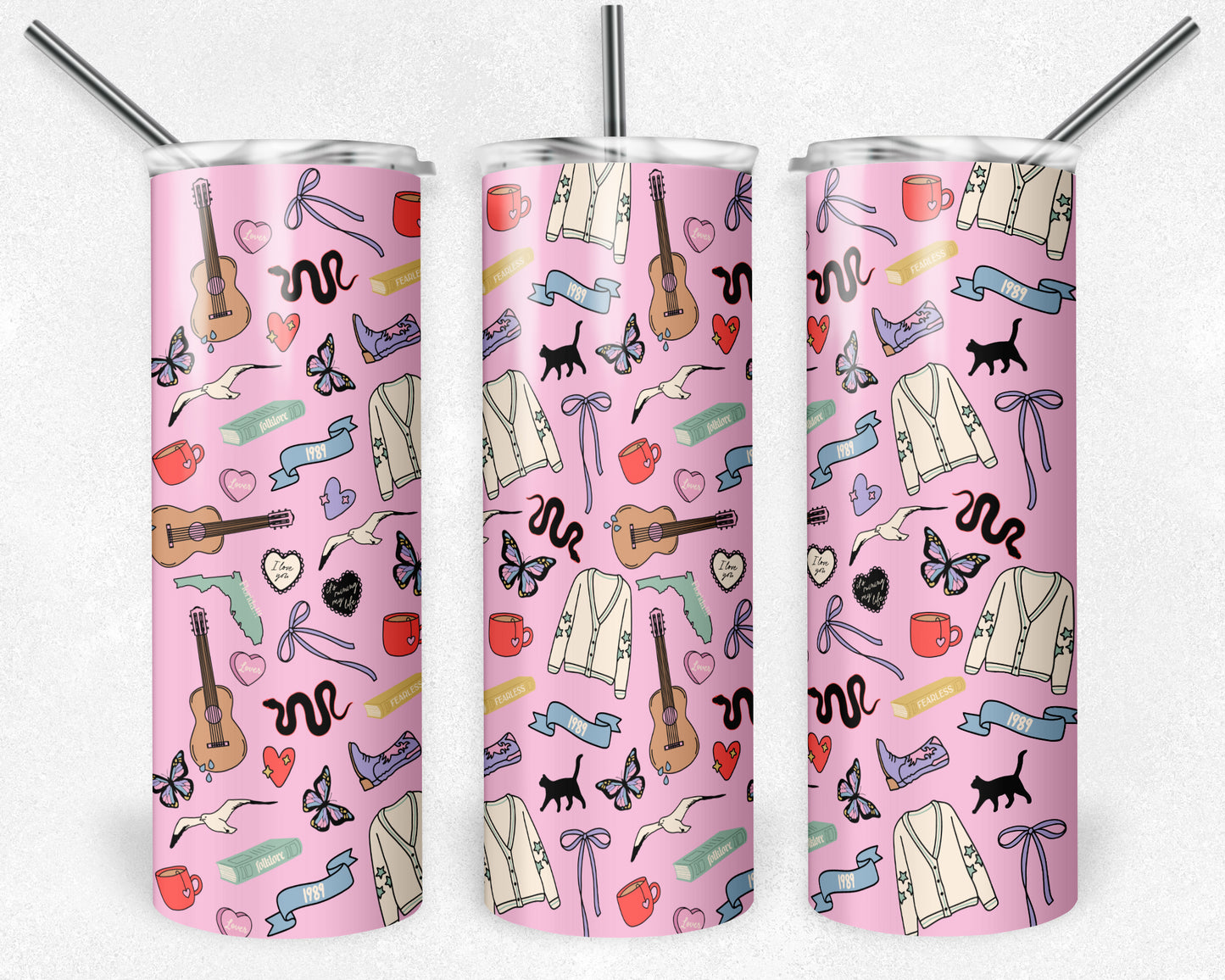 20 oz Skinny Tumbler, Pink 11 Album Icons