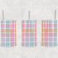 12 oz Kids Skinny Tumbler, Pastel Gingham Pattern
