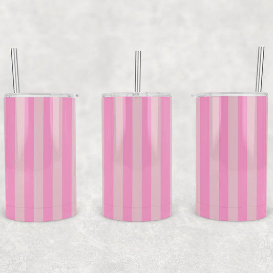 12 oz Kids Skinny Tumbler, Pink Stripe Pattern