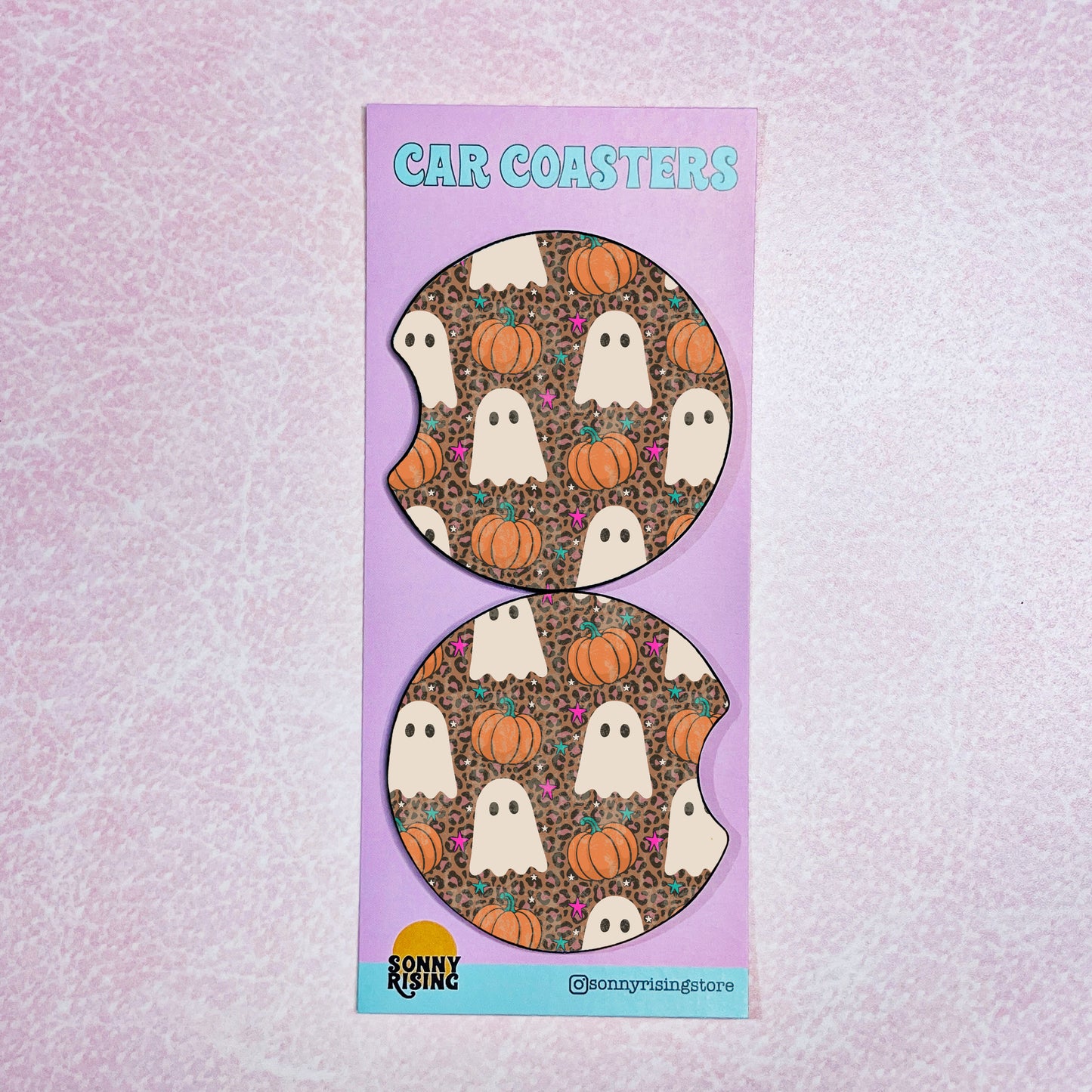 2 Car Coasters, Cheetah Ghost Pattern