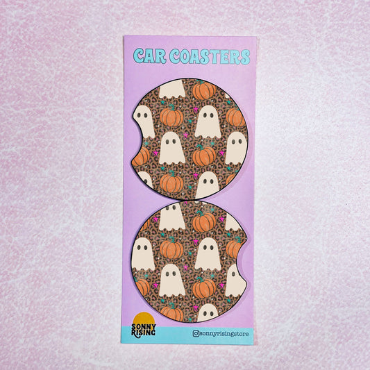 2 Car Coasters, Cheetah Ghost Pattern