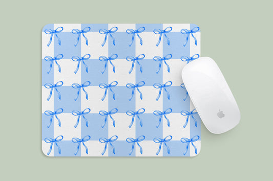 Mousepad Coquette Blue Bow & Check Pattern