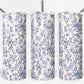 20 oz Skinny Tumbler, Blue Floral Vintage Style Pattern