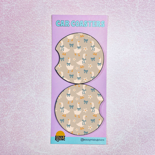 2 Car Coasters, Blue Ribbon Geese Pattern